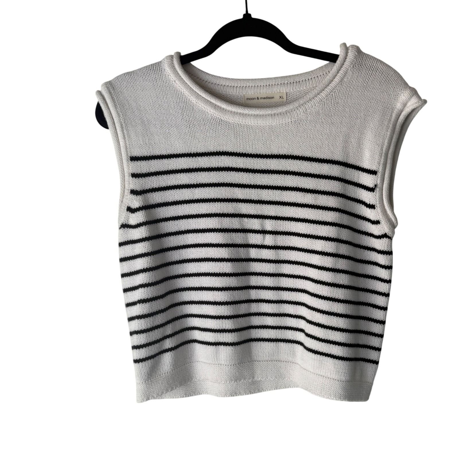 Moon & Madison Striped Knit Sleeveless Sweater Vest Top Xl Casual Academia